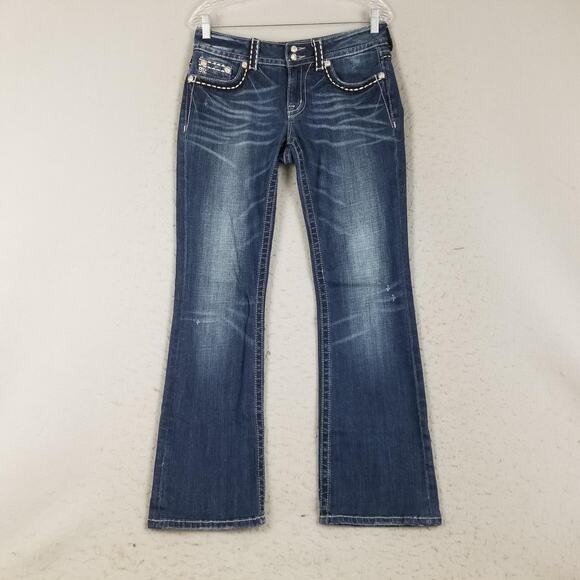 Miss Me Jeans Womens 29 Bootcut JP5082-7 Crystal Wing Flap Pockets Rhinestone - Picture 1 of 16
